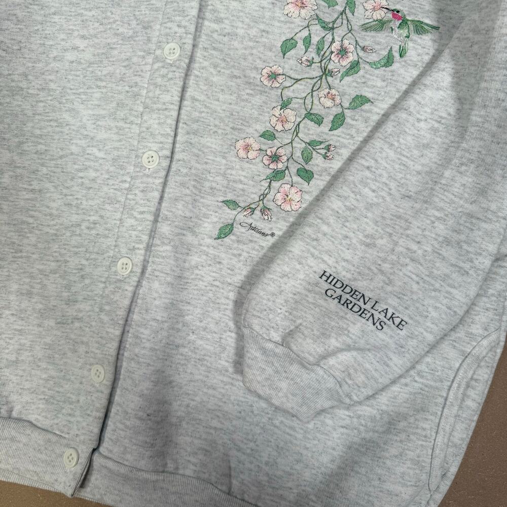 Vintage Floral Artisans Button Cardigan Hummingbird Garden Sweatshirt XL - Picture 3 of 8